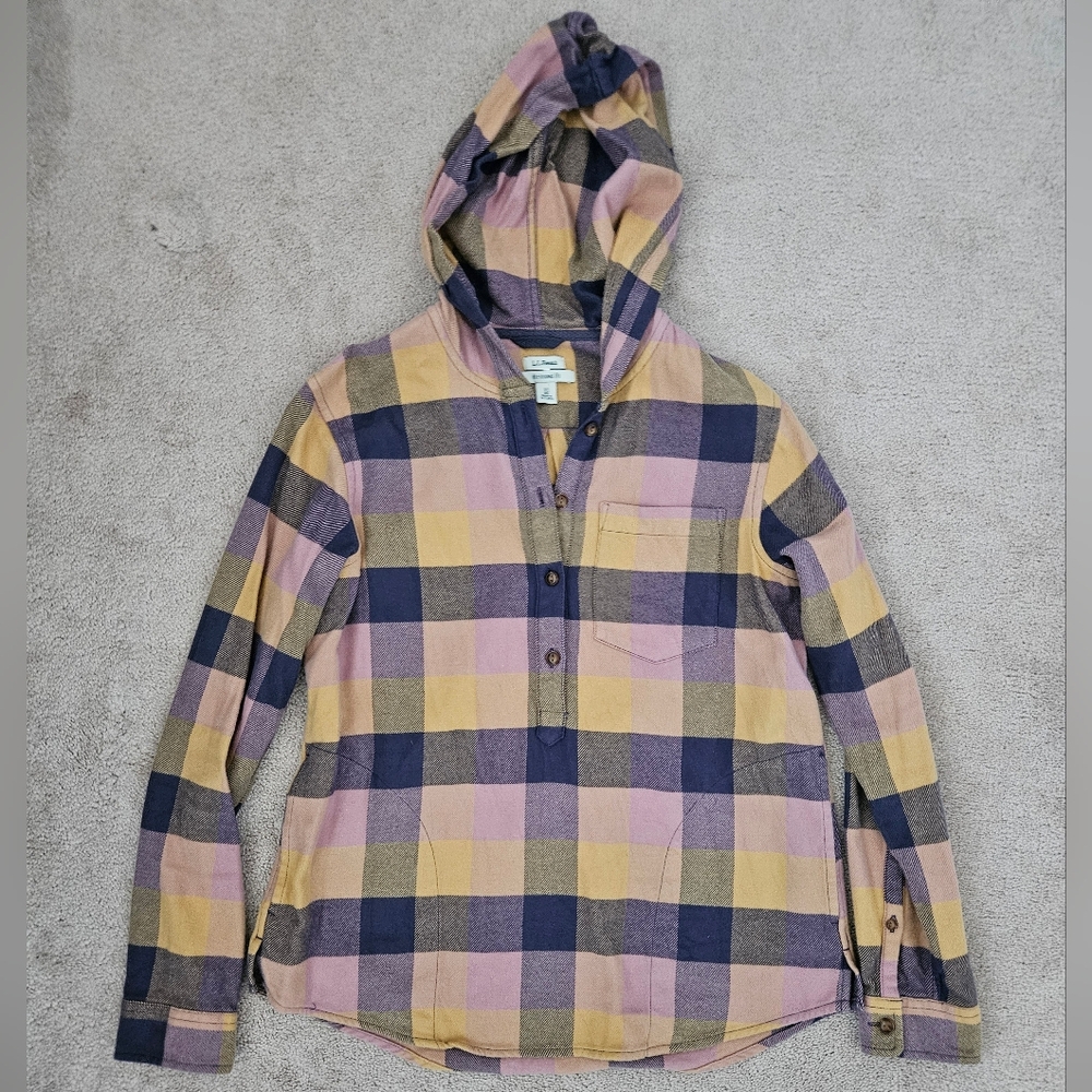 L.L. Bean Relaxed Fit Plaid Shirt in Purple and Tan